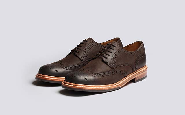 Grenson Archie Mens Brogues in Brown Burnished Nubuck GRS114051